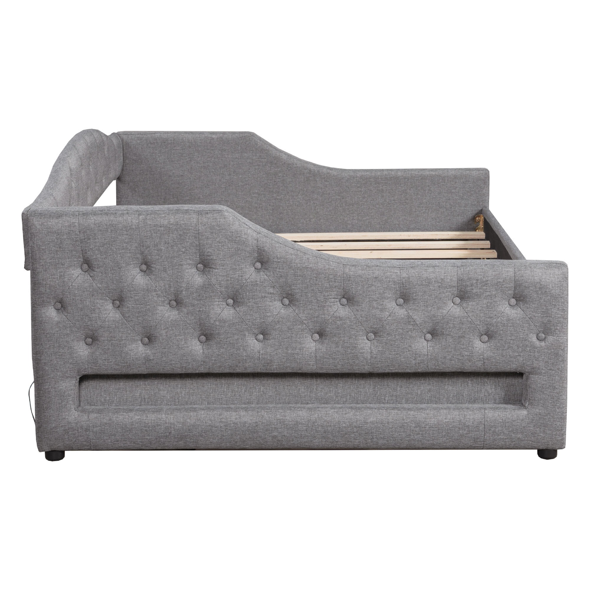 Euroco Upholstery Full XL Daybed with Trundle and LED Light, Gray
