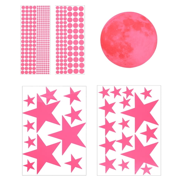 Unique Bargains 1 Set Glow in The Dark Ceiling Star Stickers, Moon and Stars Wall Decals, 200mm Pink Moon