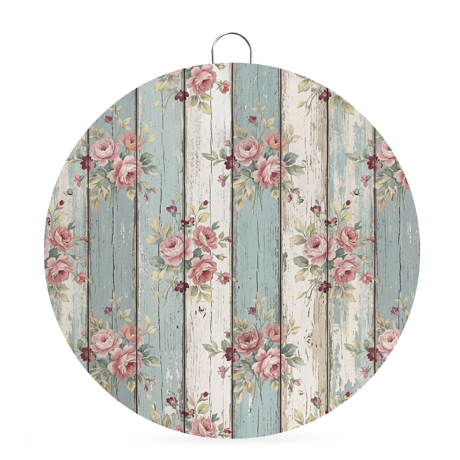 Welcome Sign Front Door Decorations Teal Green Wooden Round Wall Art Outdoor Metal Wreaths Farmhouse Pink Florals Distressed Seasonal Hanging Sign for Home Porch Decor Warming Gift 8 In