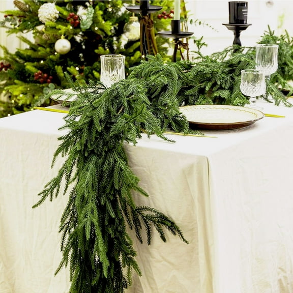 6 FT Artificial Norfolk Pine Garlands, Real Touch Winter Pine Garland, Green Indoor/Outdoor Christmas Decorations