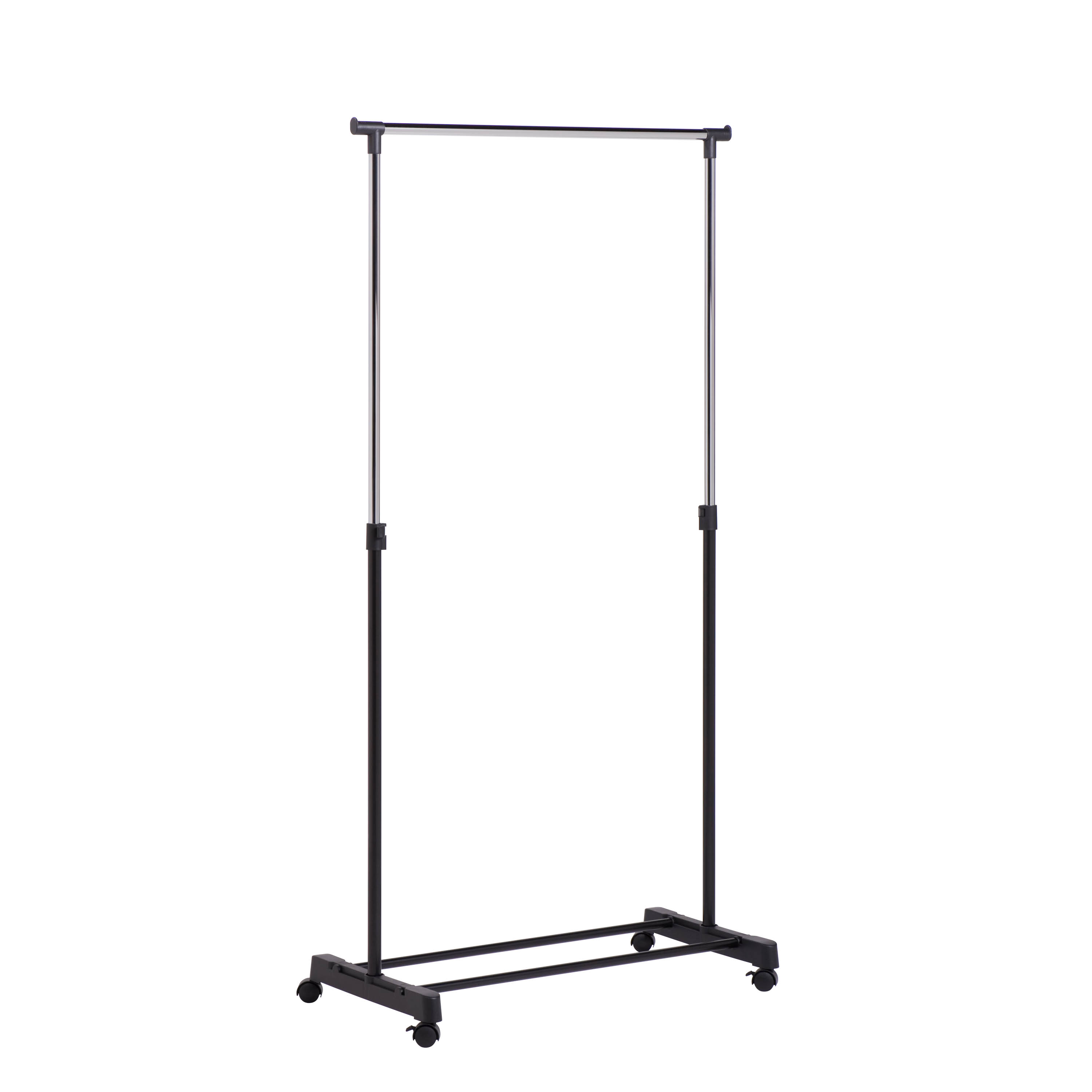 Honey-Can-Do Steel Single Rod Adjustable Height Rolling Clothes Rack, Chrome/Black - image 3 of 6