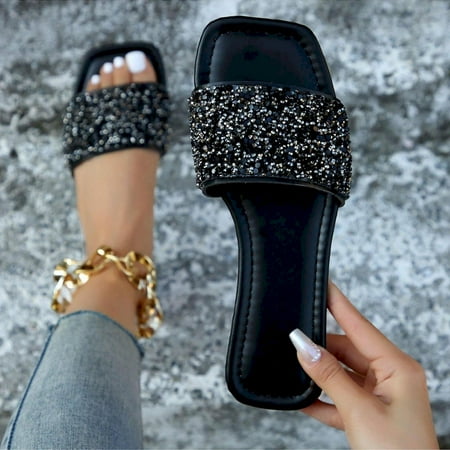 Breathable Rhinestone Sandals for Women with Square Toe – Casual Summer Shoes Breathable Rhinestone Sandals for Women with Square Toe – Casual Summer Shoes