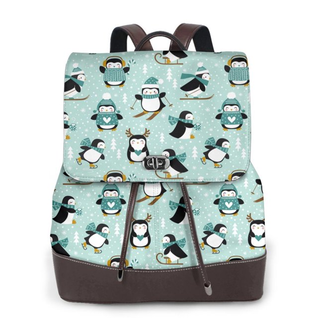 Fotbe Winter Skiing Penguin Mochila Bolso con Estampado para Mujer, Mochila Antirrobo de Nylon Impermeable, Bolsa Ligera de Hombro