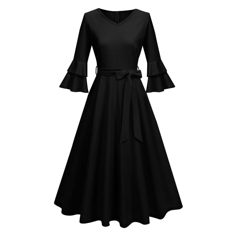Dresses For Women 2025 Wedding Guest, Formal Dress Elegant Bell Sleeve  Cocktail Party Church Midi Evening Dress Red Sexy Ever Pretty Dresses  Spring Mexican Dress Work Dresses (3XL, Black) ZMTing - Walmart.com