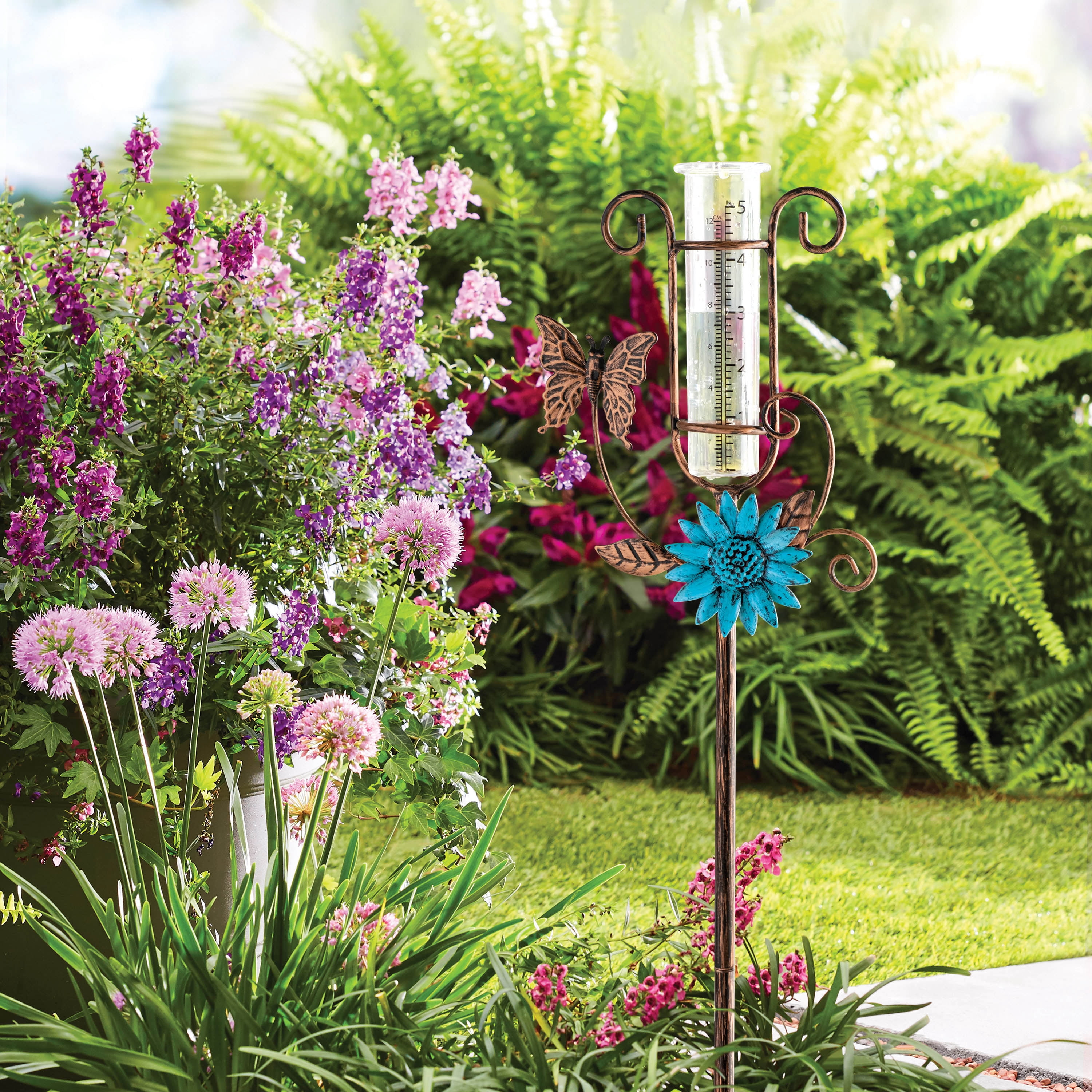 Mainstays Decorative Garden Stake with Rain Gauge with Butterfly Floral Design