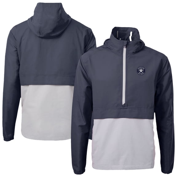 Men's Cutter & Buck Navy/Gray Houston Astros Charter Eco Recycled Anorak Half-Zip Hoodie Jacket