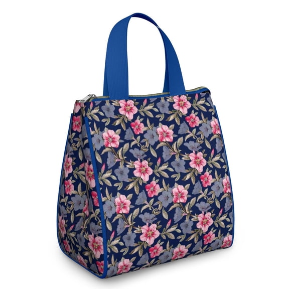 Pioneer Flower Floral Print Pattern Insulated Lunch Bag for Women & Adults,Large Portable Soft Cooler Lunch Bag,Thermal Food Storage Tote with Pearl Cotton,8.66L,8.75x5.75x9.5 Inch