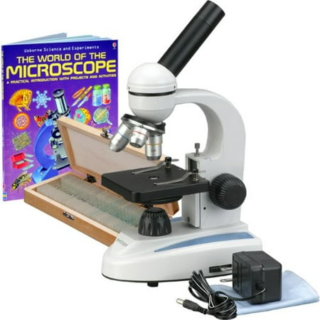 AmScope M149C-PS50-WM Compound Monocular Microscope, WF10x and WF25x Eyepieces, 40x-1000x Magnification, LED