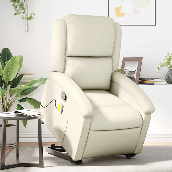 vidaXL Stand up Massage Recliner Chair Cream Faux Leather