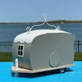 thumbnail image 3 of Glamper Van Birdhouse, Pale Grey, Retro Cruiser Design, MDF Wood, White Iron Hanger, Peace Sign, Windows, Cleaning Door, 10.25 L x 5 W x 9.5 H Inches, 3 of 6