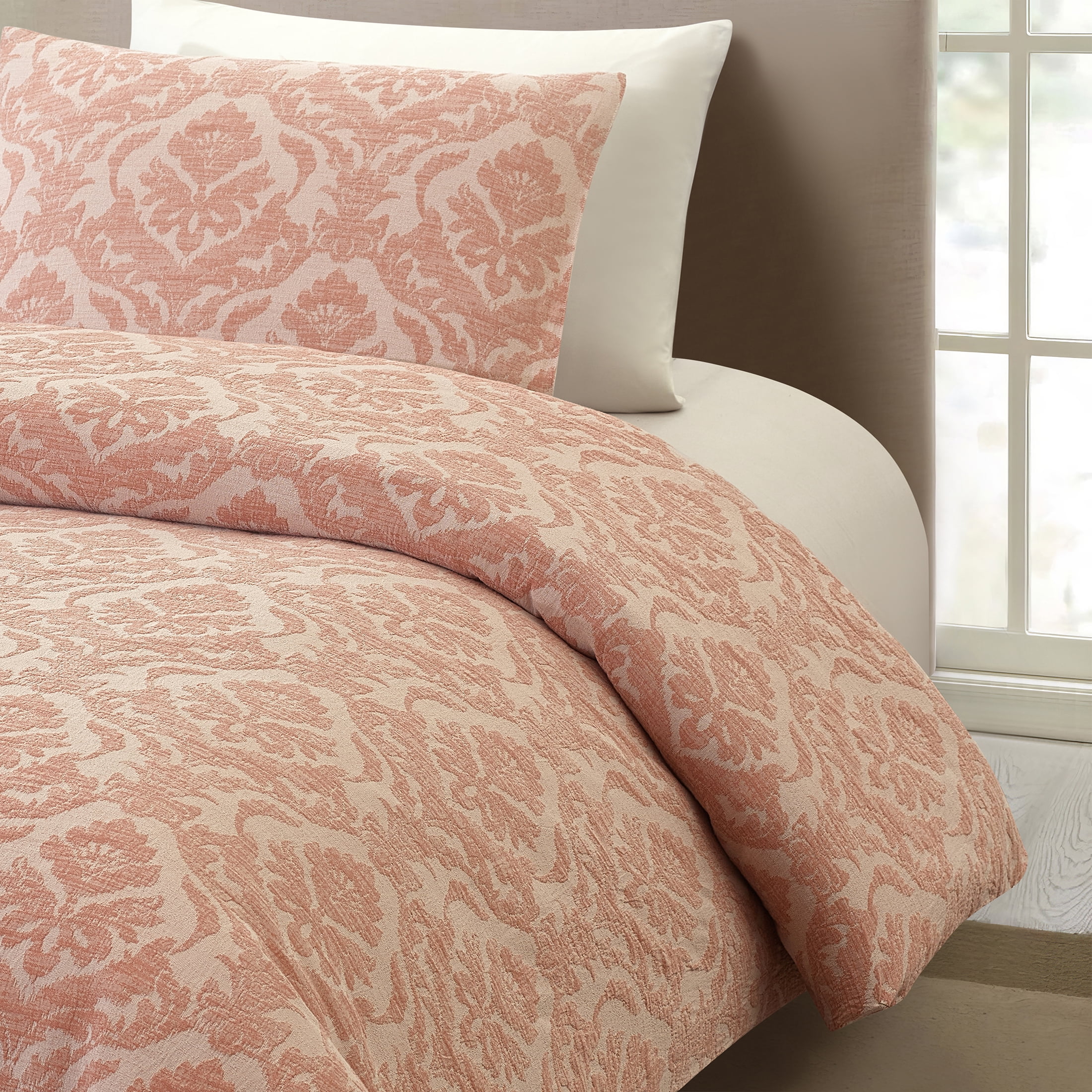 Better Homes & Gardens Woven Damask 2-Piece Comforter Set, Blush Damask, Twin/Twin-XL