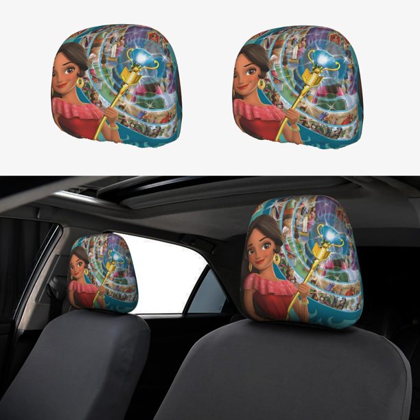 Elena de Avalor Funda Protectora Universal para Reposacabezas de Coche, Funda Elástica para Reposacabezas de Asiento de Auto, Funda de Tela Antipolvo, Accesorios de Interior 2 Piezas