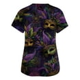 thumbnail image 4 of Lumtrix Mardi Gras Scrubs for Women V Neck Short Sleeve Mask Printed Tops with Pockets Side Slit Nursing Uniform Dark Purple 4XL, 4 of 5
