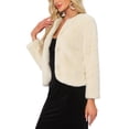 thumbnail image 4 of CHAQUETA DE PIEL SINTÉTICA INSPIRADA CHIC 2024 para Mujeres, Manga Larga, Con Bolsillos, Botón de Perla, Cárdigan Corto Esponjoso, Ropa Exterior XL Beige, 4 of 5