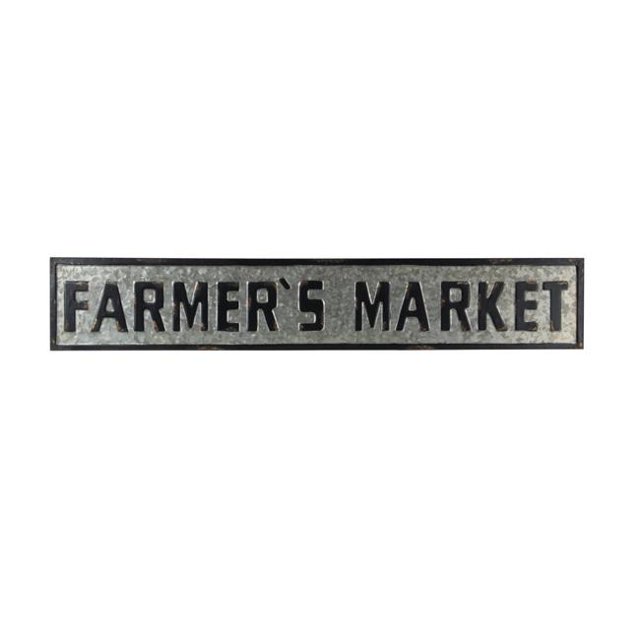 Benzara BM203716 Countryside Metal Farmers Market Decor Sign, Black & Silver
