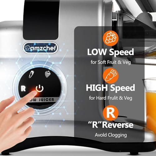 AMZCHEF Slow Juicer 3” Wide Chute, Quiet Masticating Gray Juicer, Easy to Clean