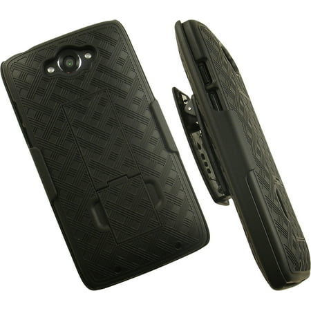 NAKEDCELLPHONE'S BLACK RUBBERIZED HARD CASE COVER WITH KICKSTAND + BELT CLIP HOLSTER FOR VERIZON MOTOROLA DROID TURBO PHONE (Fits all versions XT1254, Ballistic Nylon and/or Standard