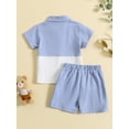 thumbnail image 3 of Toddler Boys Summer Beach Outfits Short Sleeve Contrast Color Button Shirt Shorts Set, 3 of 9