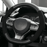 XUKEY D-Shaped Car Steering Wheel Cover 14.5-15'' Non-slip Carbon Fiber Black Leather