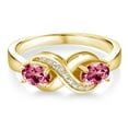 thumbnail image 2 of Gem Stone King 18K Yellow Gold Plated Silver Pink Topaz and Created Sapphire Infinity Love Knot Ring for Women | 1.11 Cttw | Oval 6X4MM | Gemstone Birthstone | Jewelry Gifts for Mom Wife | Size 8, 2 of 5
