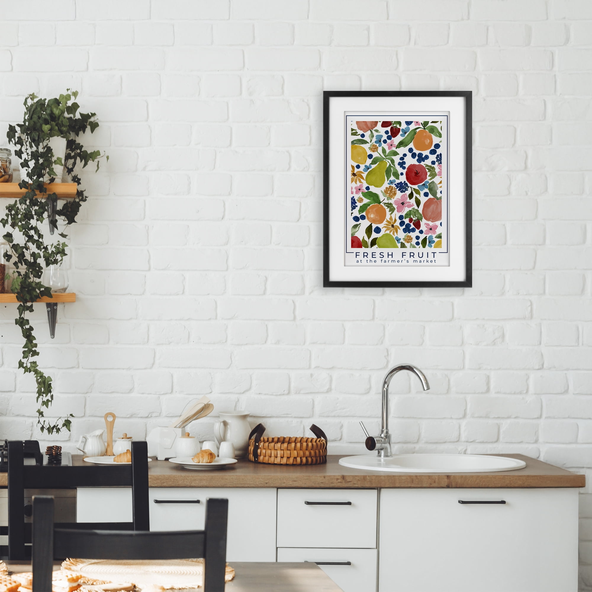 Stupell Industries Fresh Fruit Market Pattern Black Framed Print Under Glass, design by Lucille Price