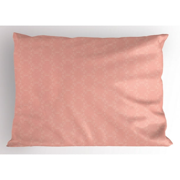 Peach Pillow Sham Soft Colored Background with Crowns and Floral Abstract Motifs with Faded Look