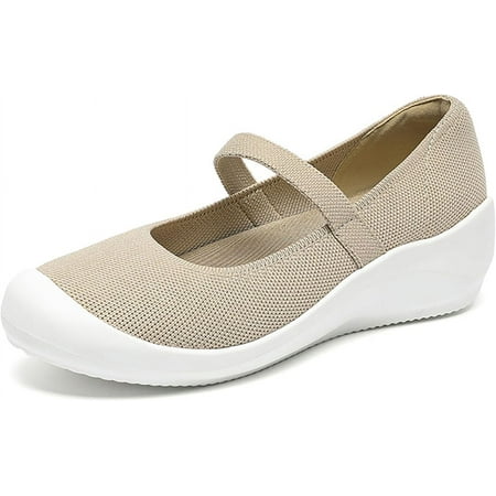 Women S Knitted Platform Orthopedic Walking Mary Janes with Elastic Band Comfortable Breathable Lightweight Wedge Arch Support Sneakers Casual Soft Sole Nurse Mom Work Shoes