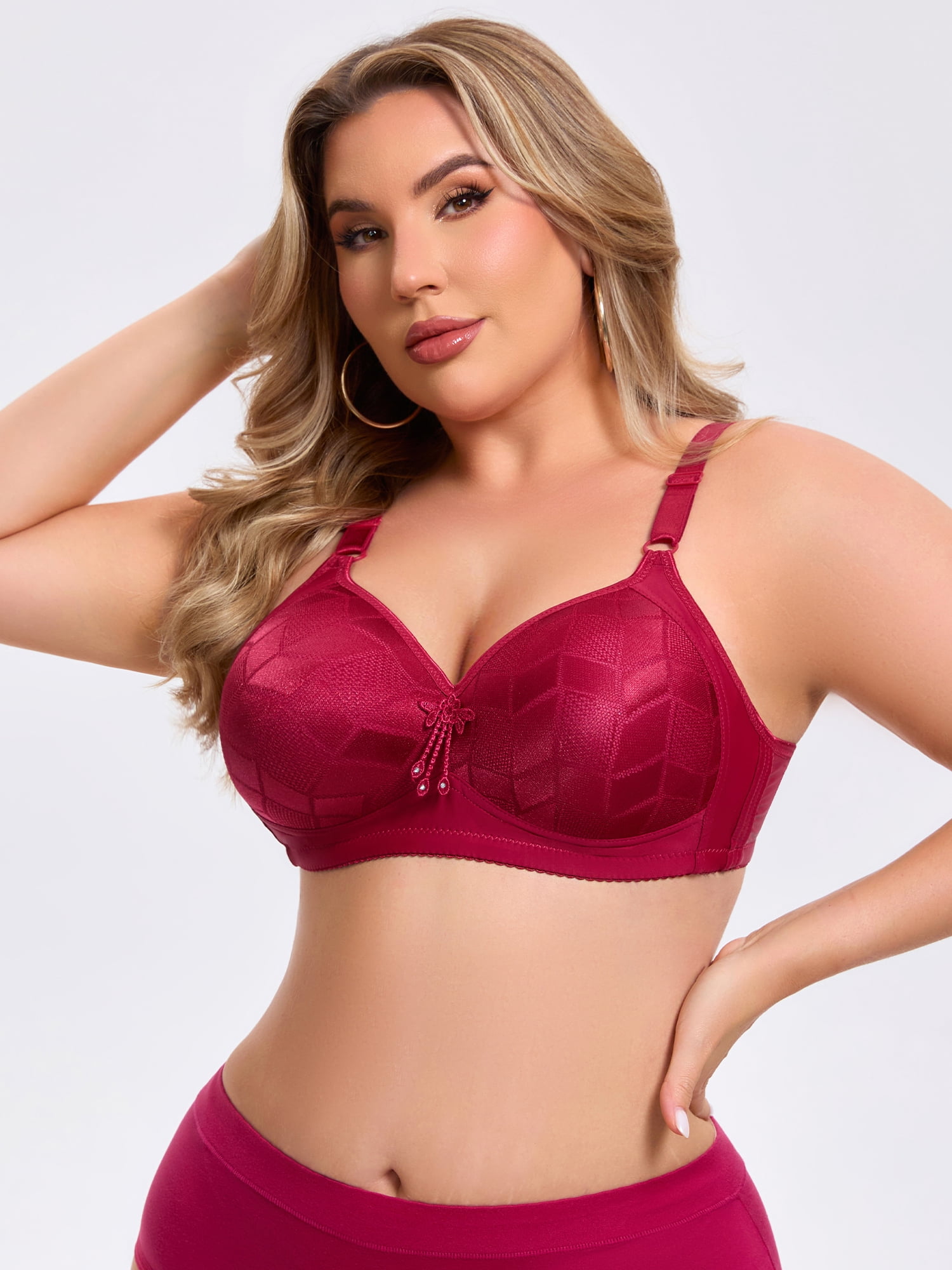 DARING DIVA Women's Deep V Wireless Bralette Soft Cup Adjustable Straps Bra C 50 Red
