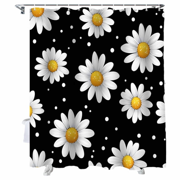 Shower Curtains White Daisy Bath Curtain Black Background Waterproof Bathroom Shower Curtain Set with Hooks Decoration 36 x 72 Inches