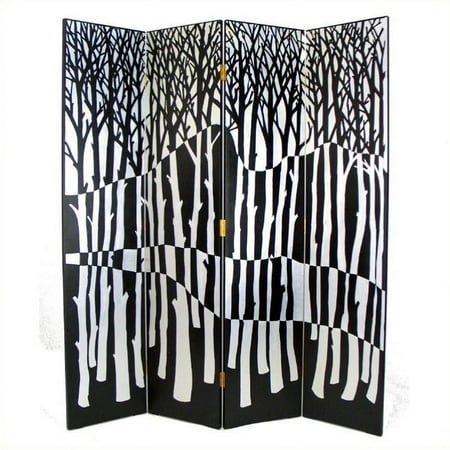 Wayborn Hand Painted Black Forest Room Divider in Black and Silver