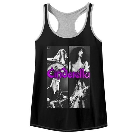 Front Back Quarter - Cinderella Rock Band Quarters Womens Color Trim Racerback Tank Top Tee