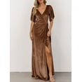 thumbnail image 2 of Women's V Neck Wrap Velvet Maxi Dress Bell Sleeve Split Bridesmaid Cocktail Party Dress, 2 of 8