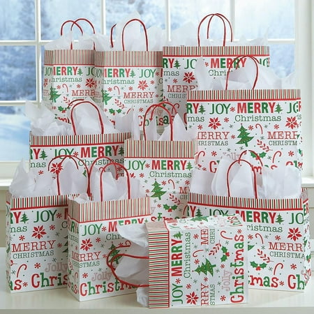 Current Oh so Merry Christmas Gift Bags - Set of 10 Bags in Bright Fun Holiday Designs on Kraft