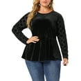 thumbnail image 5 of Agnes Orinda Women's Plus Size Tops Polka dots Peplum Sheer Sleeve Velvet Fall Winter Blouse 2X Black, 5 of 6