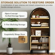 Erinnyees 66.7 Arched Storage Cabinet - Fluted Panel Door, Open Shelf, Versatile Pantry Cupboard for Kitchen, Living Room, Black