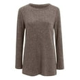 thumbnail image 4 of SNKSDGM Chemises à Manches Longues pour Femmes Blouses Roses à Manches Longues pour Femmes et Hiver Col Rond Rayures Brossées Couleur Unie m, 4 of 5