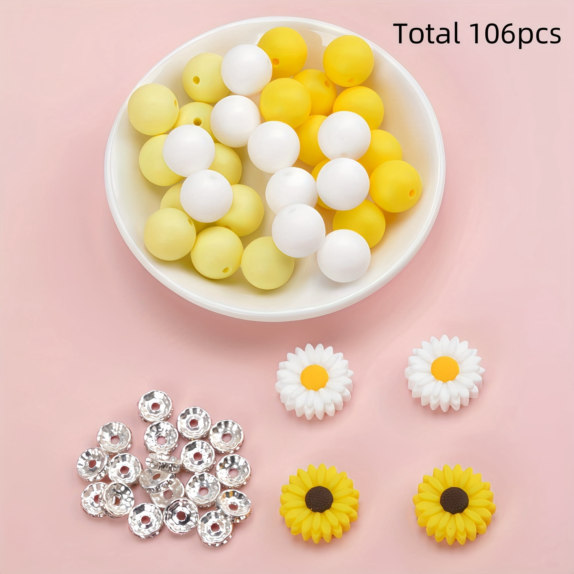 106pcs Daisy Silicone Jewelry Kit - Mixed Beads Set for DIY Crafts and Decor