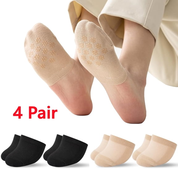 4 Pairs Toe Topper Socks Women Teo Liner Half Socks Sleamless Non-Slip Cushion Bottom Toe Cover Half Socks for Mules