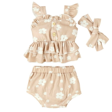 

Summer Savings Clearance! Edvintorg 6M-4Y Baby Girls Clothing Sets Summer 2023 Toddler Kids Baby Girl Outfit Set Fashion Cute Flower Print Ruffles Vest Shorts Hairband Suit Children Costume Girls