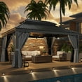 thumbnail image 2 of JolyDale 12' x 16' Hardtop Gazebo, Outdoor 2-Tier Galvanized Roof Canopy, Aluminum Frame Permanent Pavilion with with Netting and Curtains for Garden, Patio, Lawns, Gray, 2 of 8