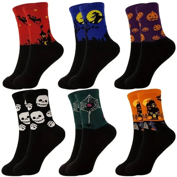 Unisex 6-Pack Graphic Crew Socks Stretchy Soft Knit Socks Comfortable Fit Casual Socks for Halloween