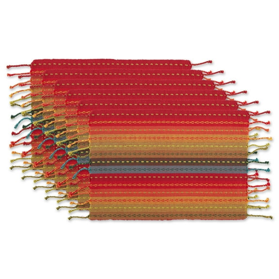 Spice Tonal Stripe With Fringe Placemat (Set of 6)