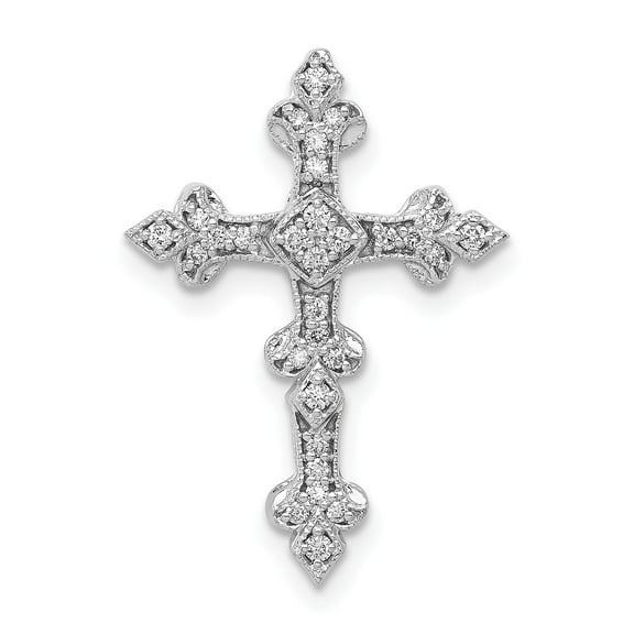 14k White Gold Diamond Filigree Cross Slide Pendant