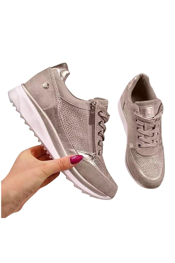 Women Sneakers Clearance Under $15, Women Casual Pumps Thick Bottom Hot Drilling Zipper Lacing Sports Shoes