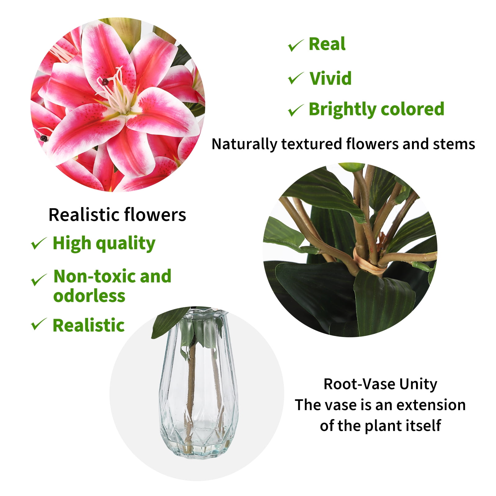 6 Pcs Artificial Tiger Lily Real Touch Easter Lily Fake Spring Flowers with Vase, for Indoor Outdoor Home Decor, Wedding Centerpieces, Cemetery Memorial Flowers