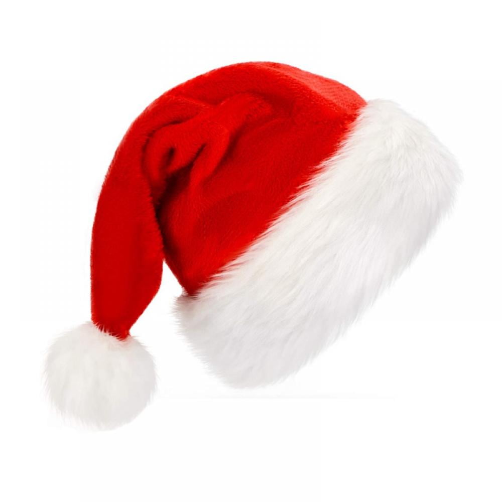 2 Childrens Father Christmas Santa Hat Plush Felt Hat Unisex Kid Boy Girl Pompom 