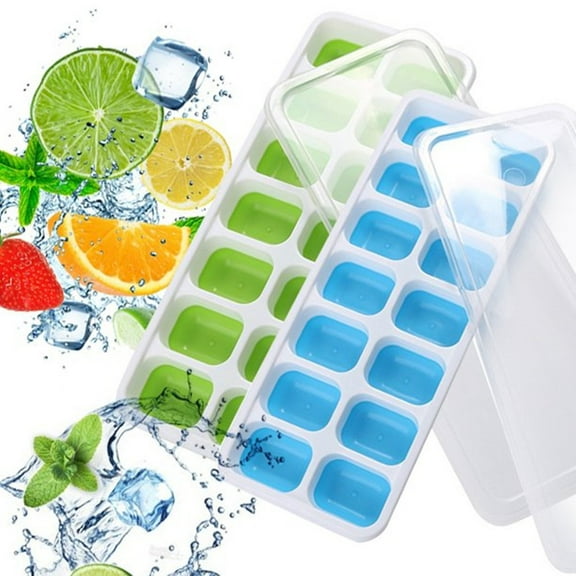 2 Pack Silicone Ice Cube Tray, LFGB Certified BPA Free Moulds with Non-Spill Lid, Best for Freezer, Baby Food, Water, Whiskey, Cocktail and Other Drink