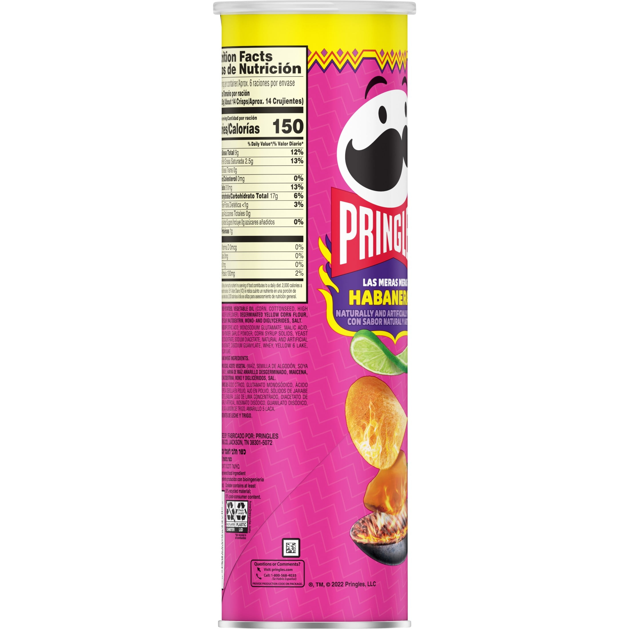 Pringles Las Meras Meras Habaneras Potato Crisps, Lunch Snacks, 5.5 oz Canister