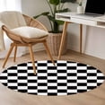 thumbnail image 5 of 3.3ft Round Rug, Simple Black White Checkered Non-Skid Rubber Backing Large Area Rugs - Living Room Bedroom Home Office, Lattice Buffalo Plaid Indoor Floor Mat Carpets Washable Rug, 5 of 9