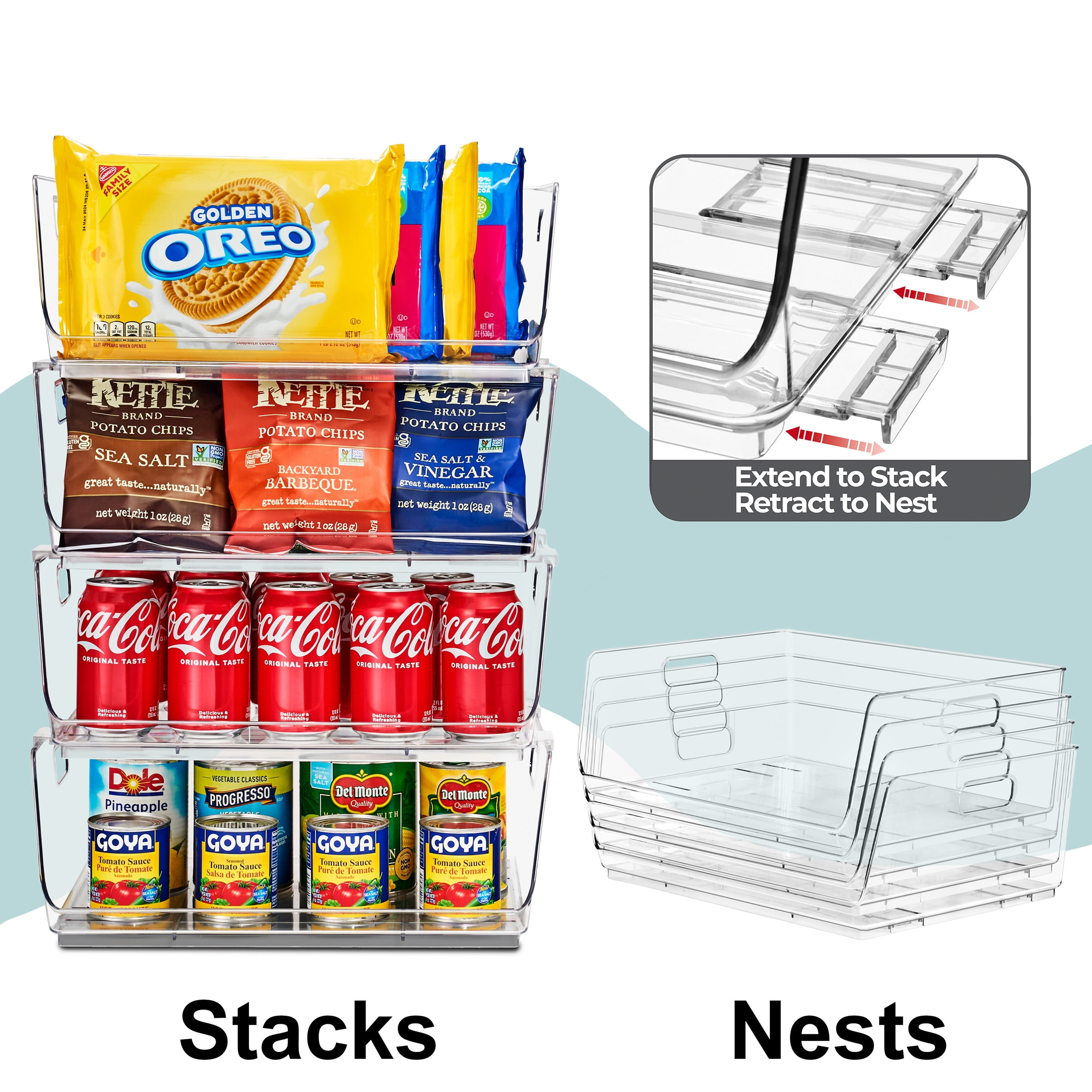 Sorbus Clear Stackable Storage Bins, Large Open-Front Acrylic Pantry Organizers, 6 Pack